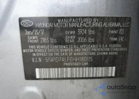 2017 Hyundai Elantra Se from USA, damaged, VIN 5NPD74LF0HH180115